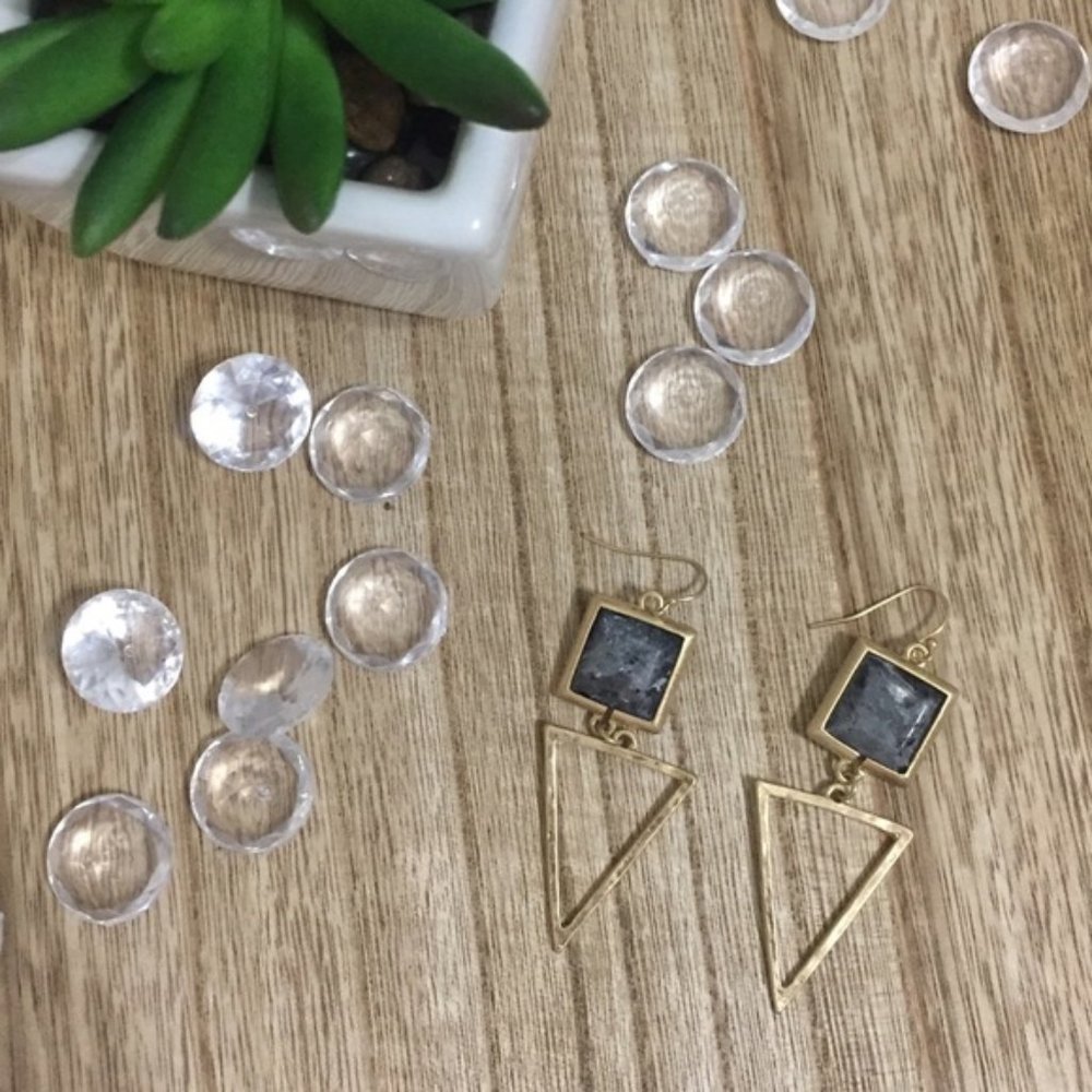 Granite Square & Gold Triangle Geometric Earrings